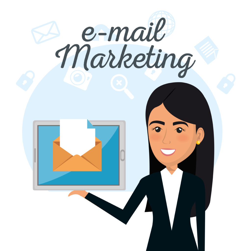 BEST Digital Marketing Agencies for Business in Surat in 2026 businesswoman with e mail marketing icons